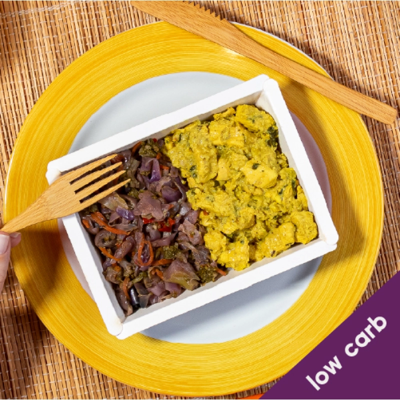 marmita - frango ao curry + legumes salteados - low carb