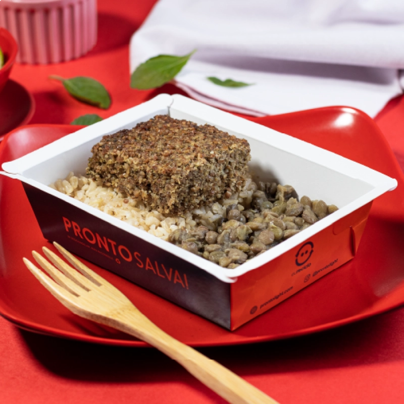 marmita - kibe assado + arroz integral + lentilha