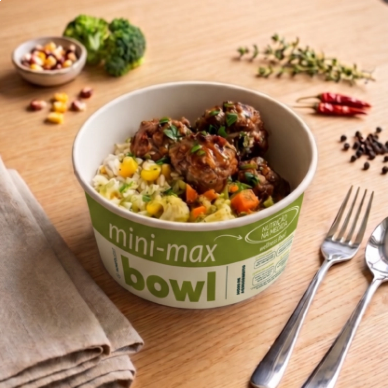 mini max Bowl - Almôndegas Caseiras com Arroz e Legumes