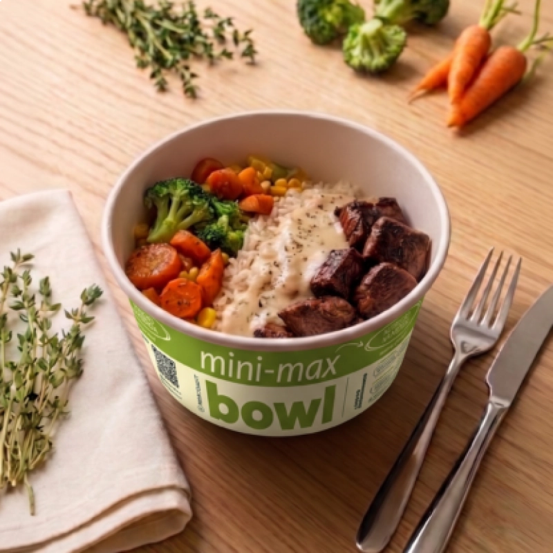 mini max Bowl - Mignon ao Molho Mostarda com Arroz e Legumes