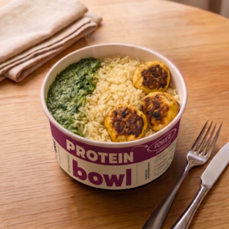 protein Bowl - Almôndegas de Frango ao Creme de Espinafre